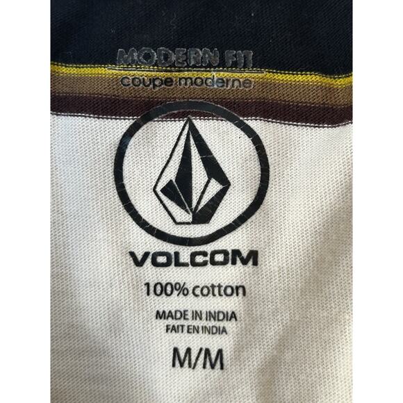 Volcom Striped Men's T-Shirt Size Med White w/ Black/Brown Stripes - Picture 4 of 6